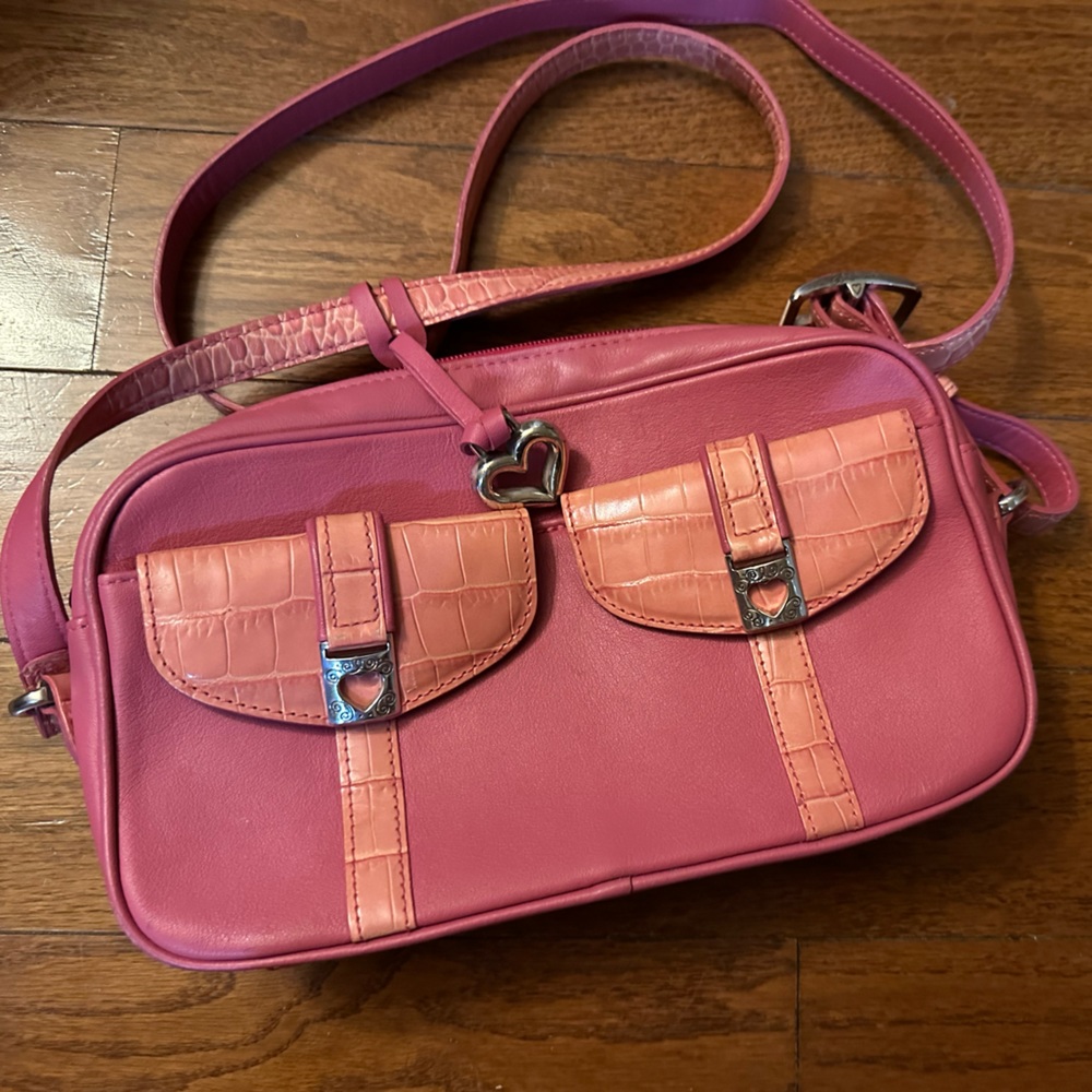 EUC Brighton hot & baby pink croc leather crossbody shoulder bag easter spring